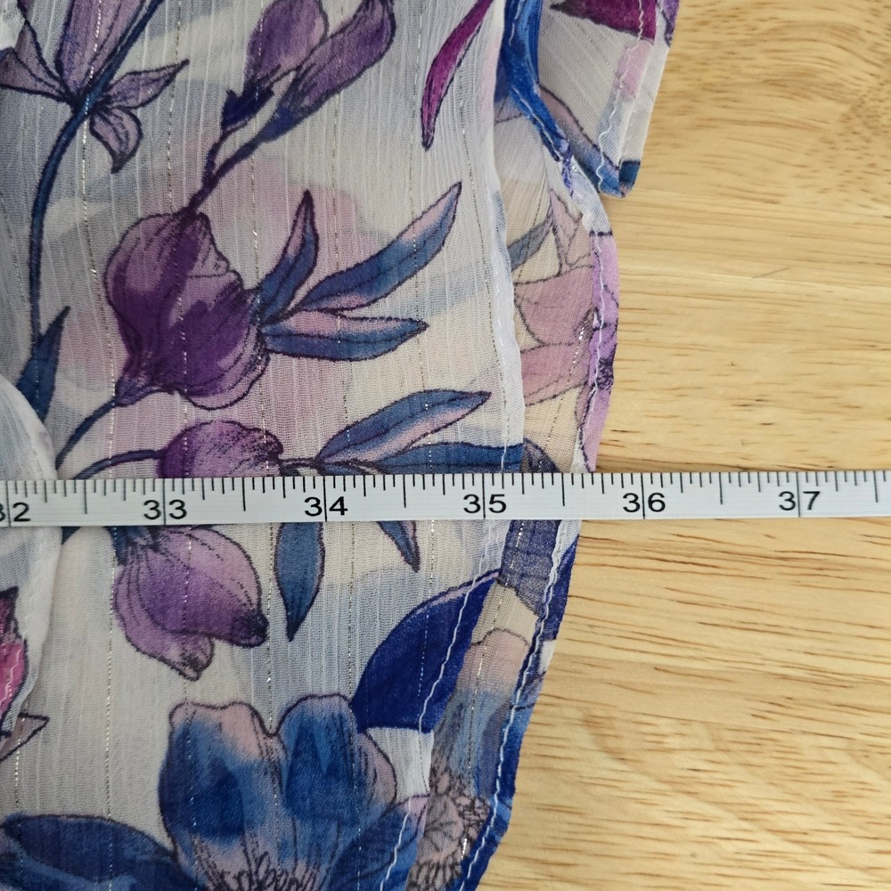 MISA Los Angeles Floral Print Ruffle Neck Dress XS Metallic Sheer - Picture 7 of 11